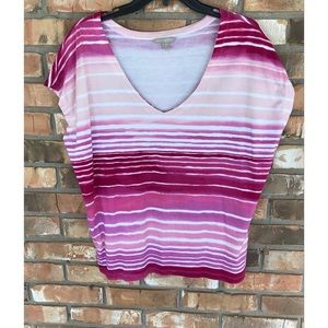 Banana Republic Women’s Pink Striped V-Neck Top Medium